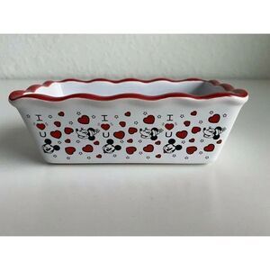 Disney Mickey Minnie Valentine’s Mini Loaf Bread Baking Pan Dish Ceramic New